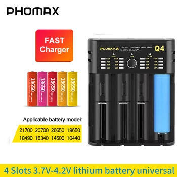 PHOMAX 4-Slots 18650 Akumulatoru Lādētāju, 3,7 V-4,2 V USB Ātrās Uzlādes par Uzlādējamās Li-ion Baterijas Portatīvo Drošību un Izturību